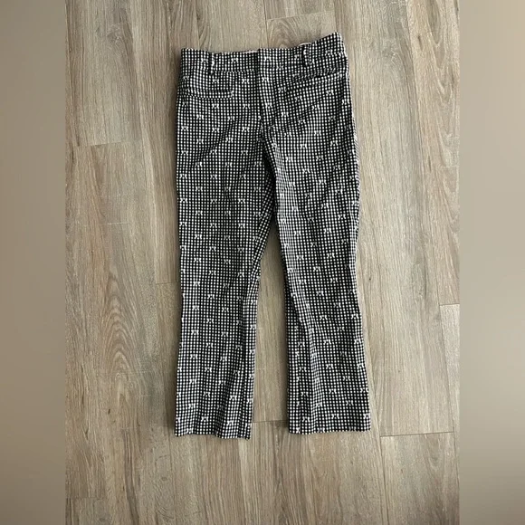 Anthropologie Maeve Essential Slim Flared Pants Black and White Gingham Crop - 6 - Picture 3 of 9